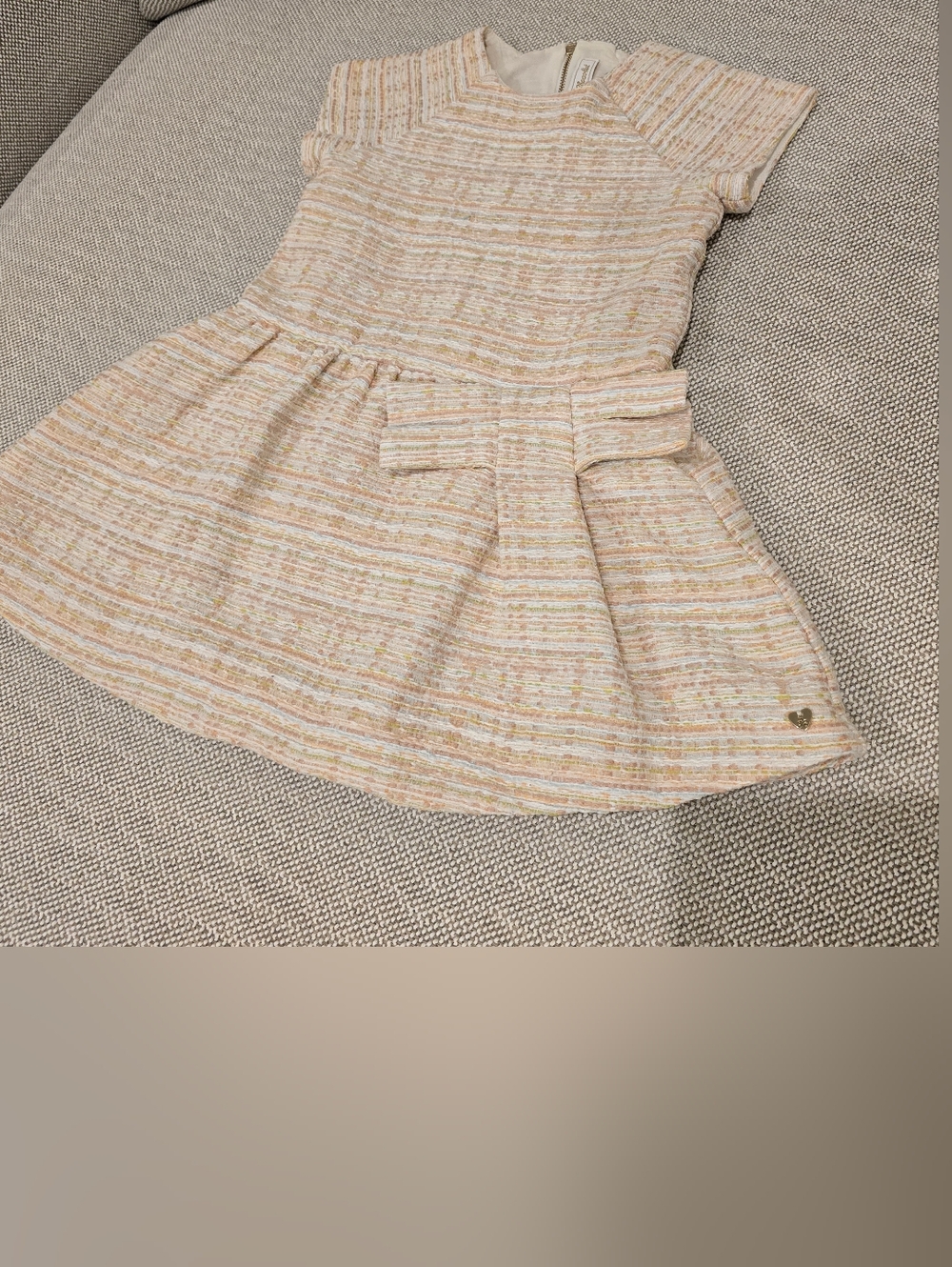 Tartine Et Chocolat Ecru Tweed Dress With Bow Detail Size 5Y